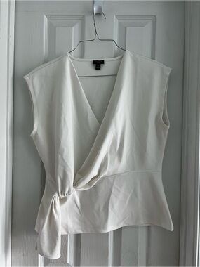 Elegant Off-White Sleeveless Wrap Knot Top - Ann Taylor